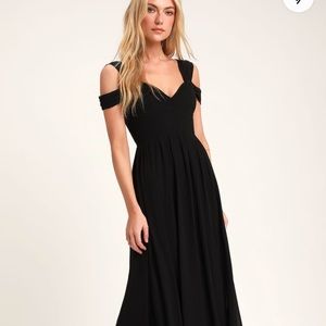 LuLu’s Long Black Chiffon Dress/ Gown🖤 Make Me Move Maxi Dress